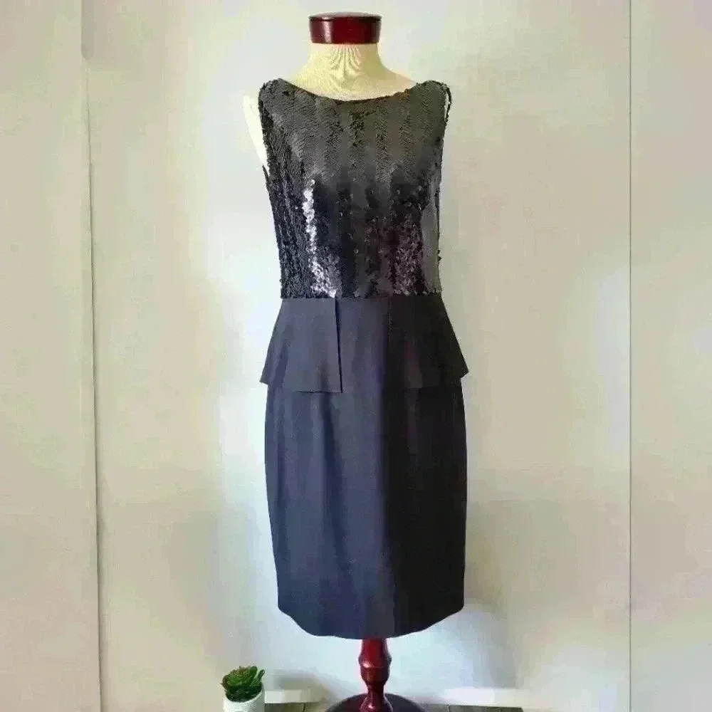 Elie Tahari Black Sequin Peplum Dress. Size 8